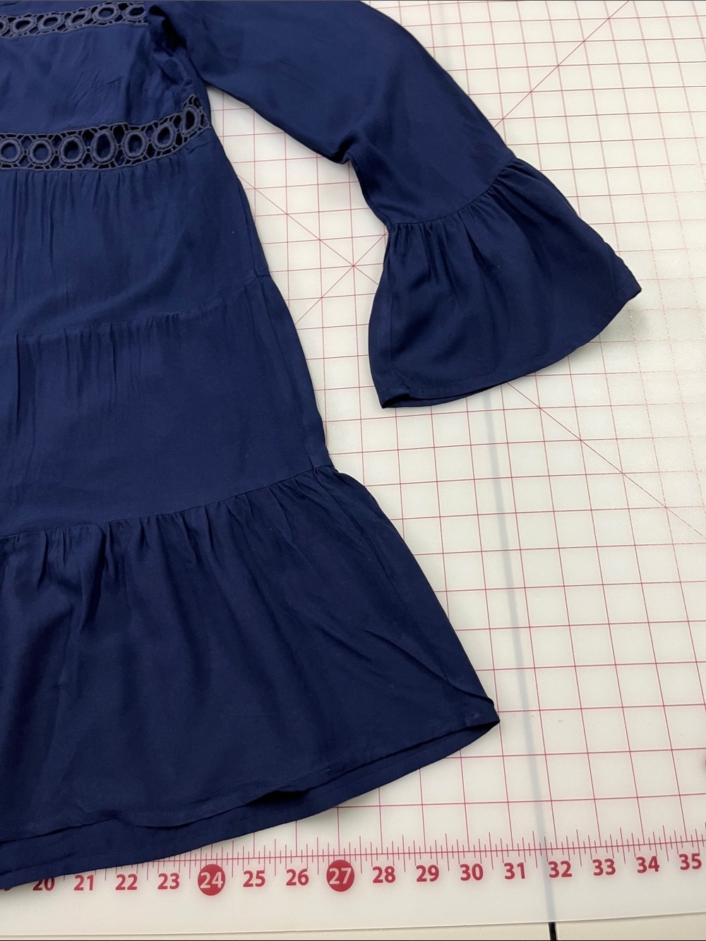 LASCANA for VENUS Resort Beach Summer Dark Navy Lace-Inset Tiered Mini Dress s - Picture 14 of 16